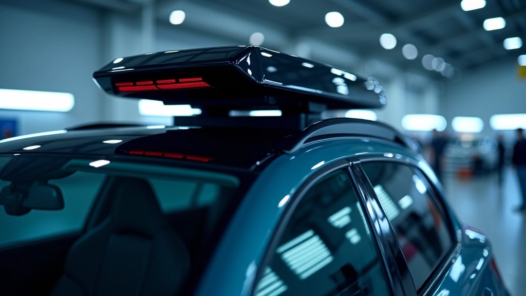 Autonomā braukšanas sensori un kameras uz mūsdienu automobiļa jumta, augšējā skats