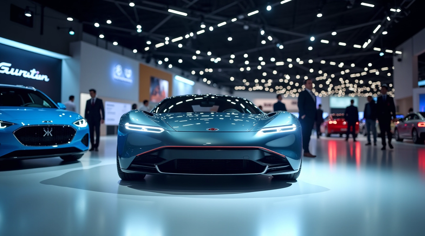 Starptautisku automobīļu izstādes, modernus koncepta automobiļus un jaunākos modeļus izstāžu vidē